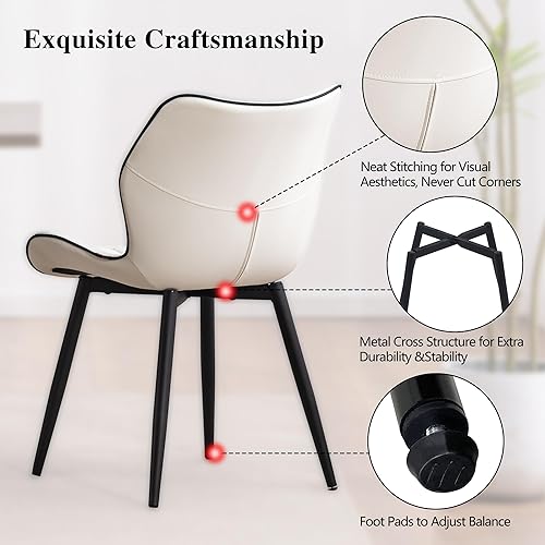 Vista 24 de YOUNIKE Juego de 2 sillas de comedor tapizadas de cuero para cocina, sillas modernas para sala de estar con respaldo curvado ancho y patas de metal