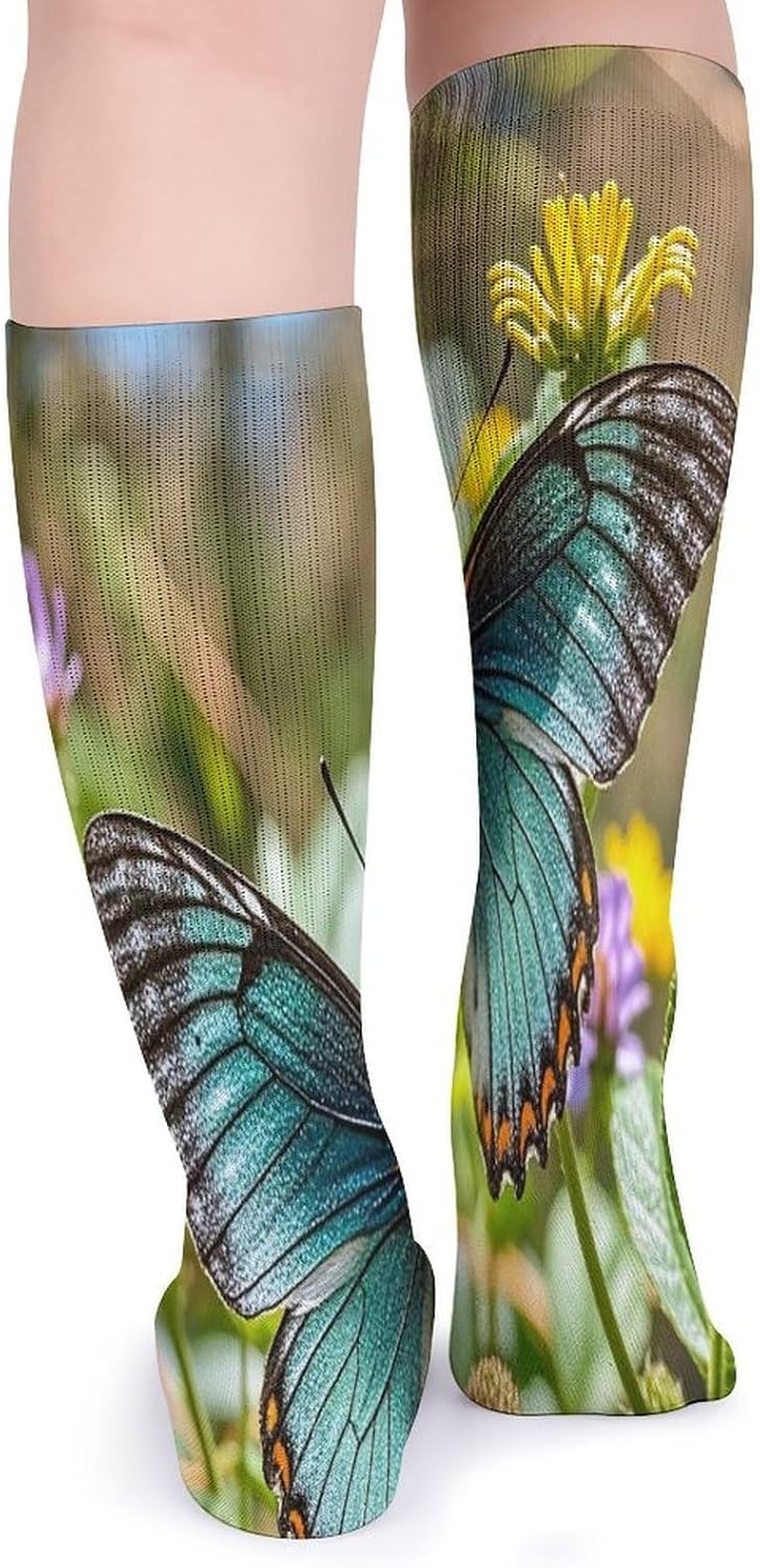 Charming Butterfly Crew Socks Cozy Casual Calf Socks Lightweight Long Work Sock Breathable Athletic Sock for Hiking Sports Running 5 Pairs