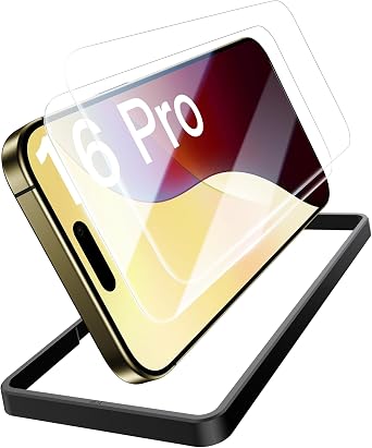 BXYJY for iPhone 16 Pro Glass Screen Protector 2 Pack with a Installation Frame, 9H Hardness Tempered Film, Anti-Scratch, Sensitive Touch, HD Clear Durable Screen Protector for iPhone 16 Pro