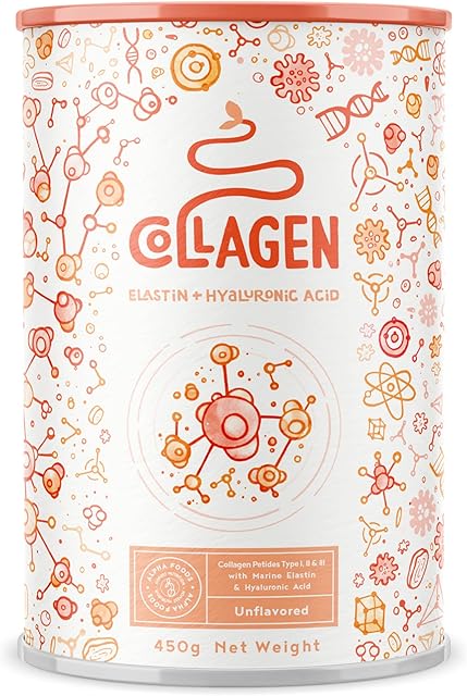 Collagen Powder with Marine Collagen (Elastin) & Hyaluronic Acid - Premium Hydrolysed Bovine Collagen Peptides Type I, II & III - 450g Collagen Supplements for Women & Men - Alpha Foods