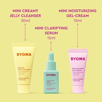 BYOMA So Clear Travel Size Gift Set - Skincare Minis (30ml, 15ml, 15ml) | Barrier Repair Kit Creamy Jelly Cleanser, Clarifying Face Serum, Face Moisturiser for Acne Prone Skin, Holiday Essentials