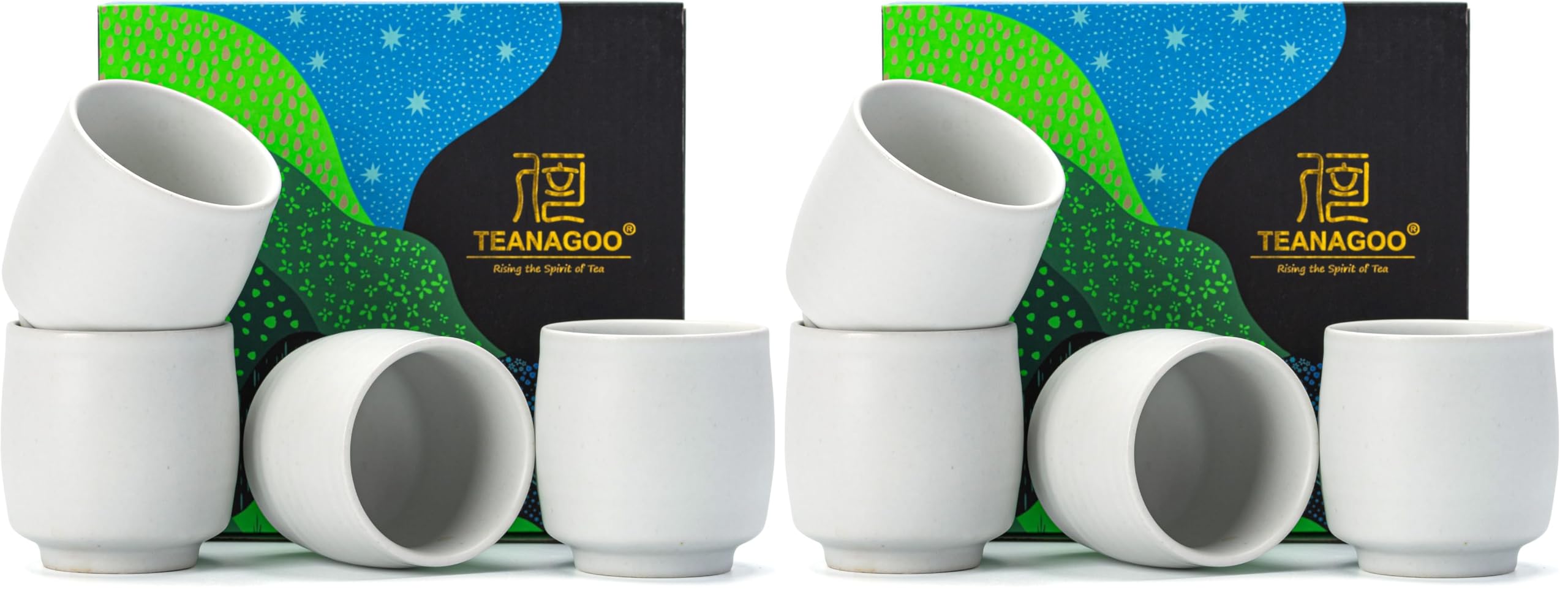TEANAGOO Japanese Tea Cups, Chinese Tea Cup, 7.2Oz / 205 Ml, Ceramic Tea Cups for Adults, Ceramic Cups no Handles, Japanese Cups, Asian Matcha Cup, Ivory White, 4 Pcs/Box, H7 (Pack of 2)