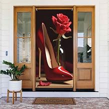 Cubiertas decorativas para puerta de tacón alto con estampado rojo rosa n.º 261, decoración de pancarta de puerta para interiores y exteriores, primavera, verano, otoño, invierno, Halloween, Navidad