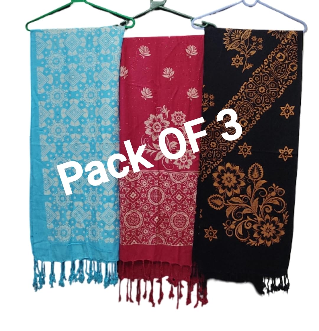 Cotton Scarf Stole for Women, Pack of 3, Lightweight Silky Soft, Multicolour, Summer Winter Collection-picture-22