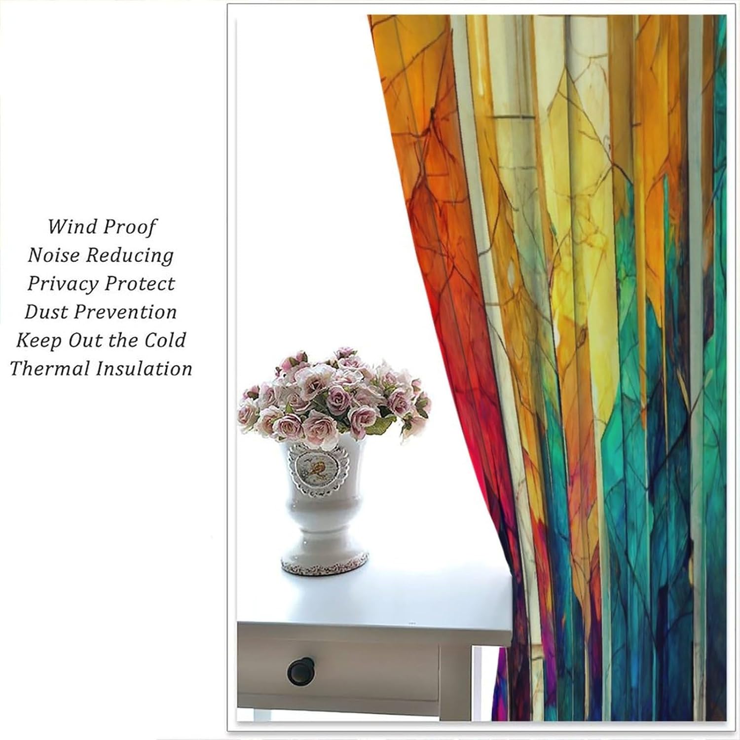 Stained Glass Curtains Broken Glass Modern Colorful Abstract Mosaic Art Church Style Window Treatment for Living Room Bedroom Rod Pocket Blackout Decor Window Drapes 42" W X 54" L