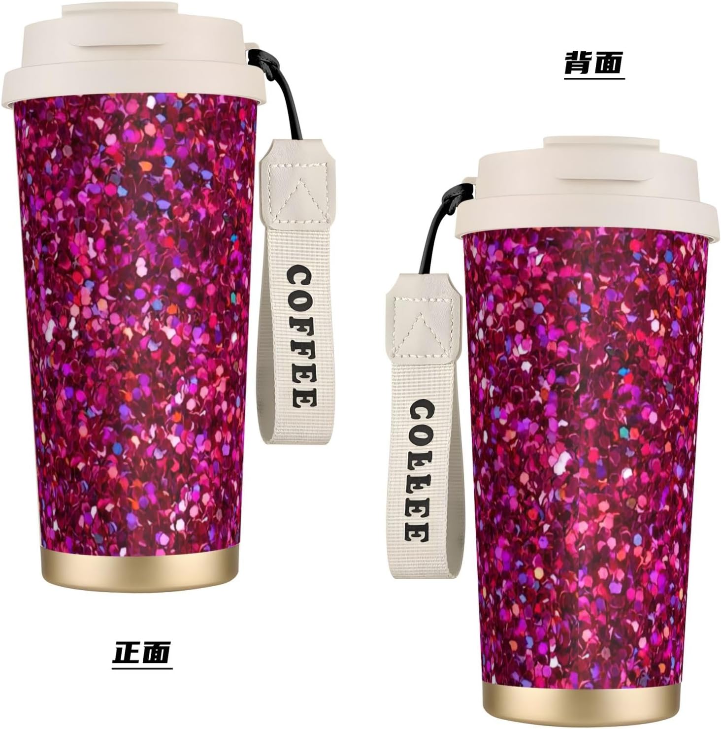 Glitter pattern Print Leakproof Insulated Coffee Mug,Stainless Steel Dual Drink Travel Tumbler,17 OZ