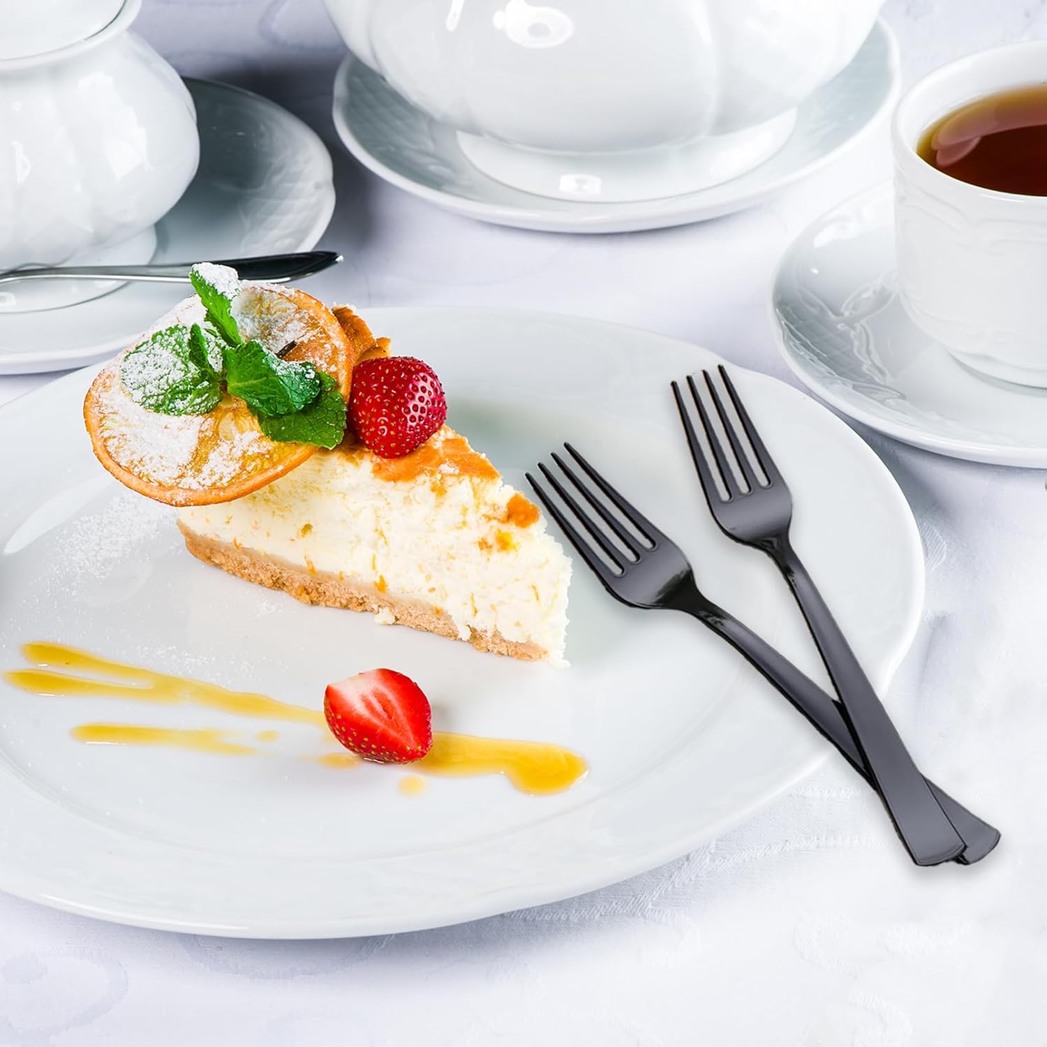 300 Pack Black Disposable Plastic Silverware Heavy Duty,Black Cutlery Set, Plastic Forks and Spoons Knives Utensils Set for Birthday Party Prom Night,Weddings,Halloween