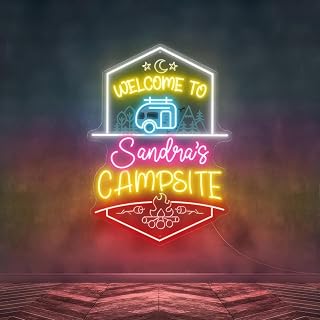 Custom Name Campsite Neon Sign, Outdoor Neon Light, Camping Decor Sign, Camper Decors, RV Decor, Family Name Sign,Personalized Campsite Sign, Campers Gift, Welcome Sign