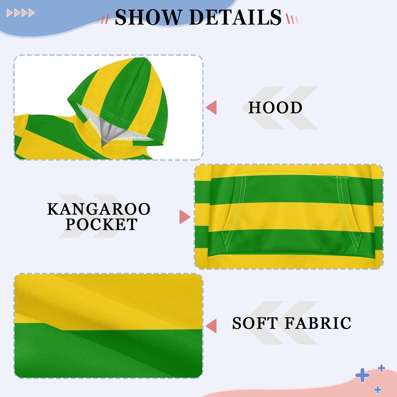 Yellow Green Stripe Toddler Girls Pullover Hoodie Sweatshirt 4-14Y