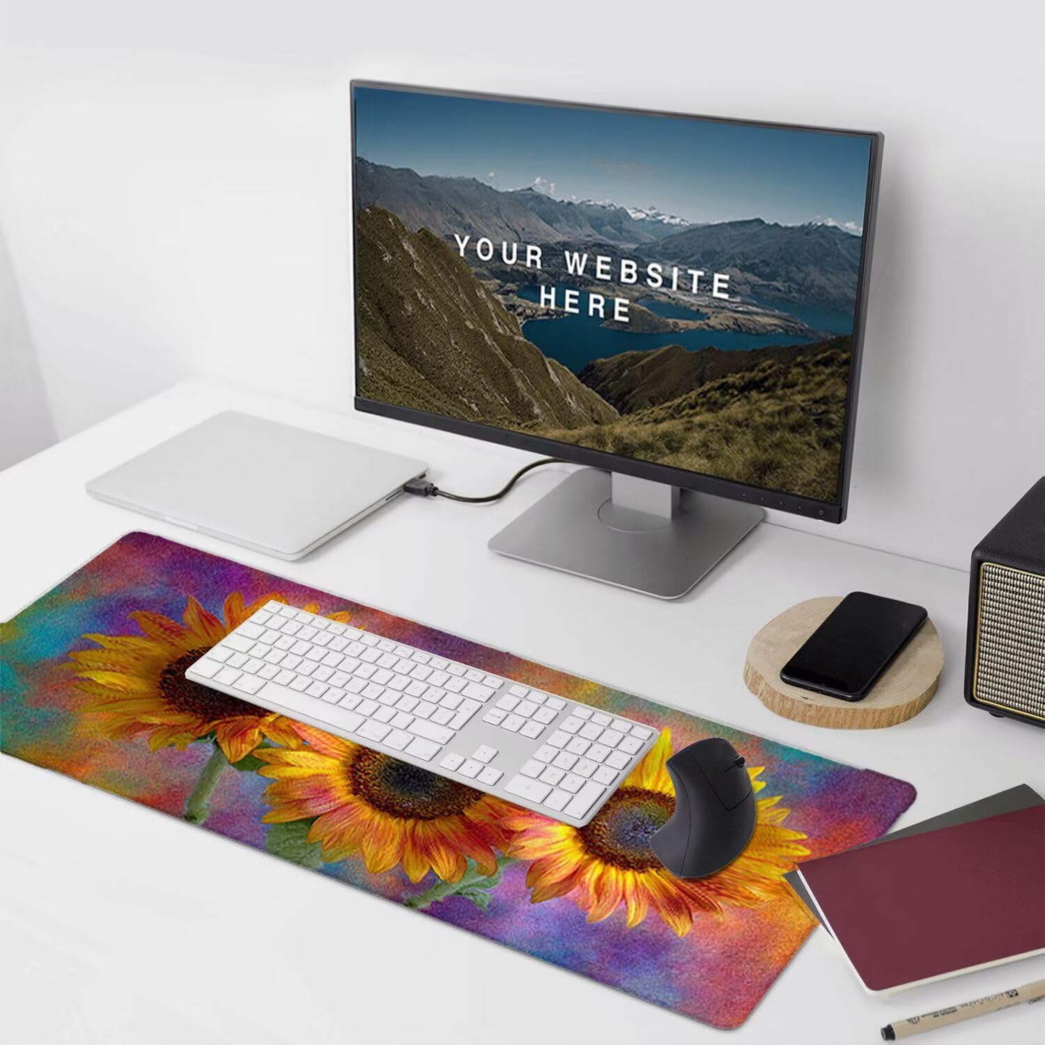 Podkładka pod mysz do gier XXL Mousepad 1000 x 500 mm, duża podkładka pod biurko z antypoślizgową gumową podstawą do gier, komputera, poprawia precyzję i szybkość (słonecznik) X-895