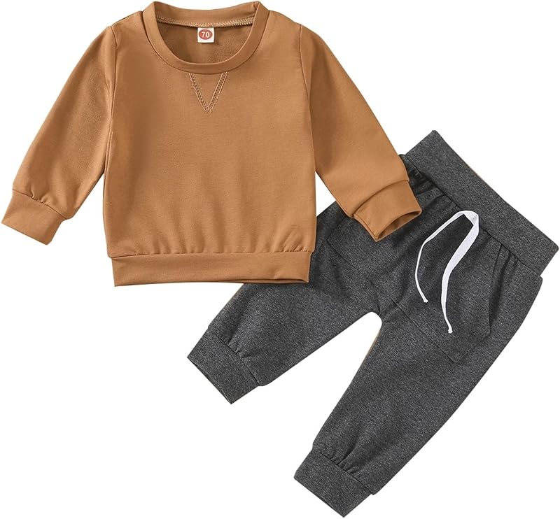 Kids Baby Boy Clothes Toddler Crewneck Sweatshirt Long Sleeve Shirt Jogger Pants Fall Outfits Pullover Set (Yellow, 18-24 Months)