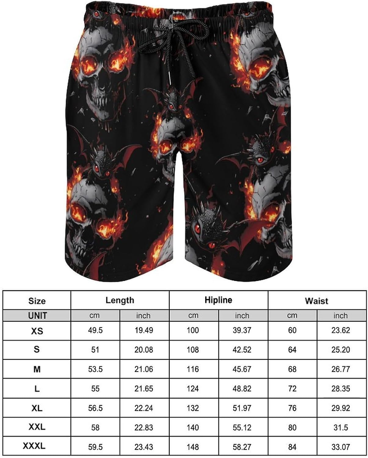 Black Dragon Fire Skull Mens Swim Trunks Quick Dry Board Shorts Beach Short Swimwear Bathing Suits
