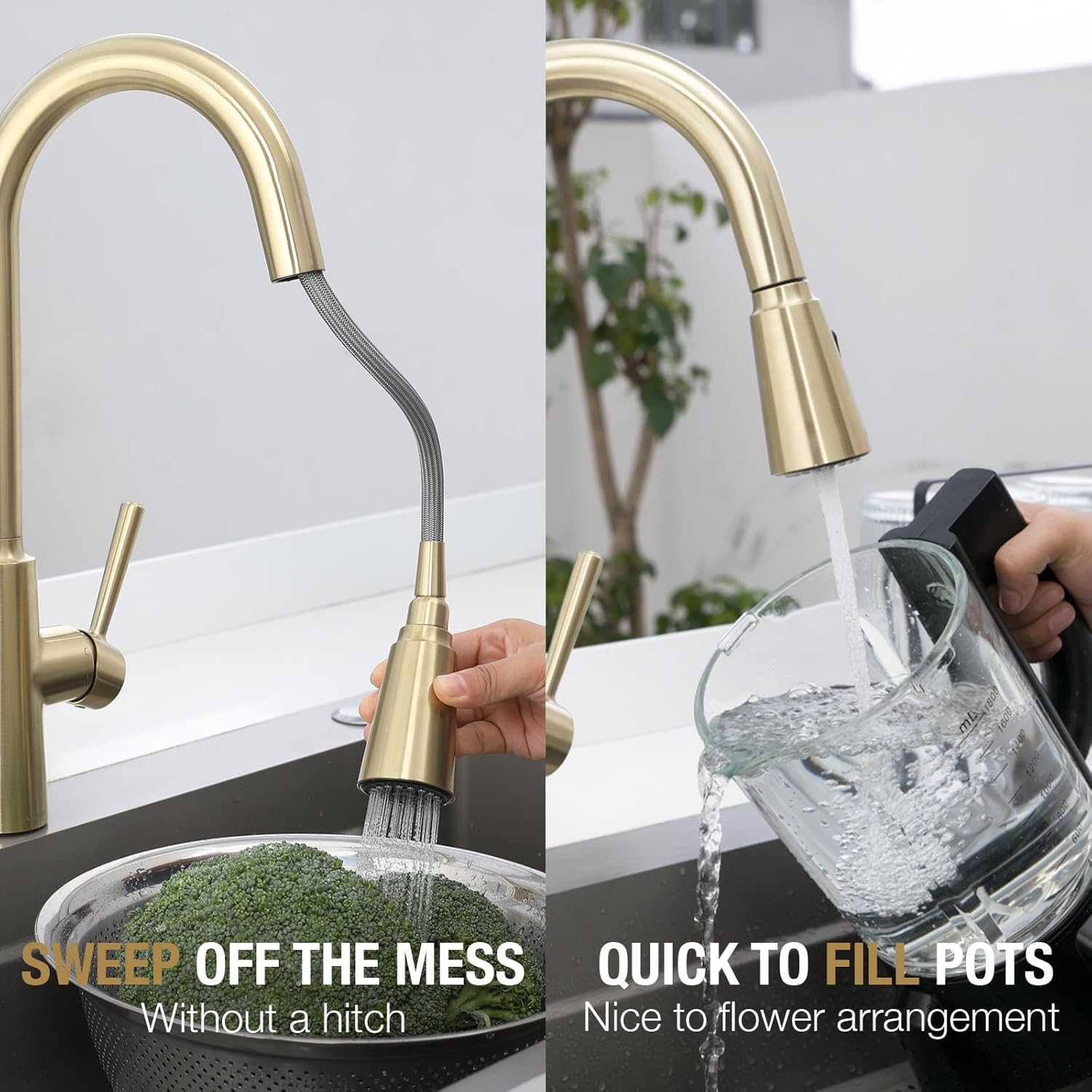 Brushed Gold Soap Dispenser for Kitchen Sink, Modern Kitchen Sink Faucet with Magnetic Docking Spray 2-Function, KF241-SG-21