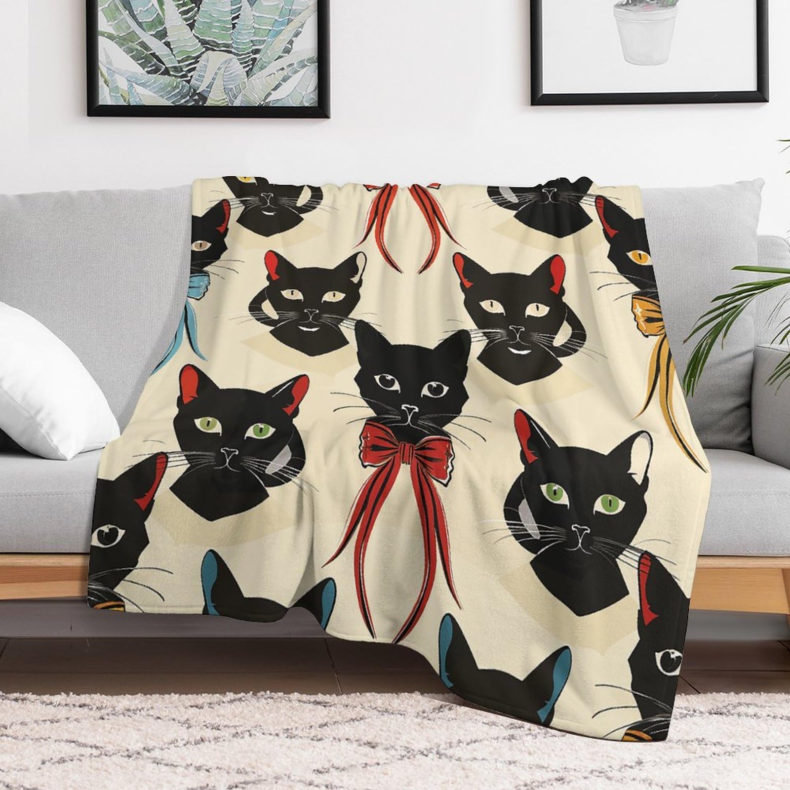 Couverture en micro-polaire légère plaid flanelle chat pour lit et salon