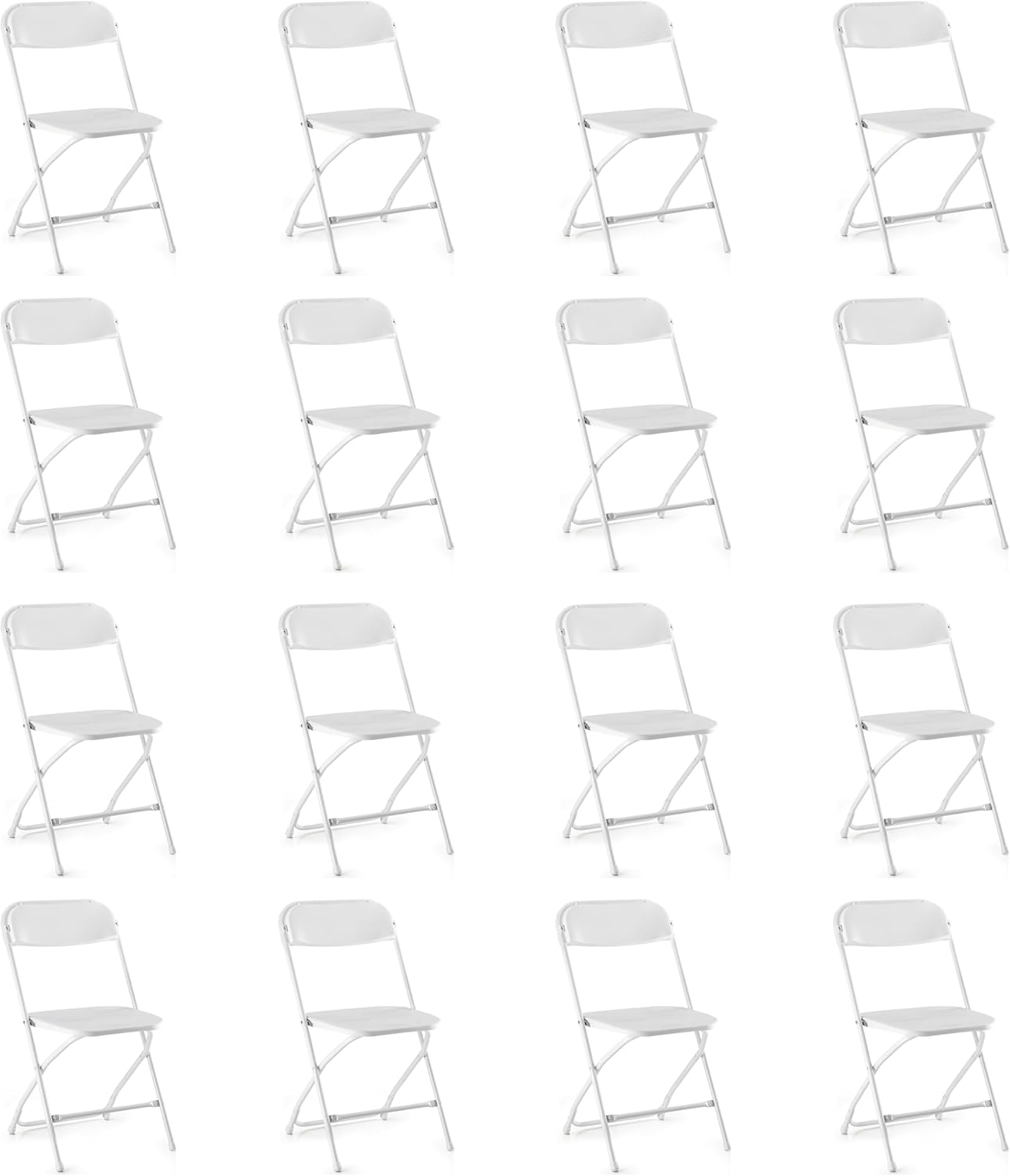 Simple Deluxe 16 Pcs Folding Chair Plastic, Stackable Foldable Portable Seat with Metal Frame 330lb Capacity, Outdoor/Indoor Commercial for Party, Wedding, Event, Office, Patio, Picnic, Kitchen, White