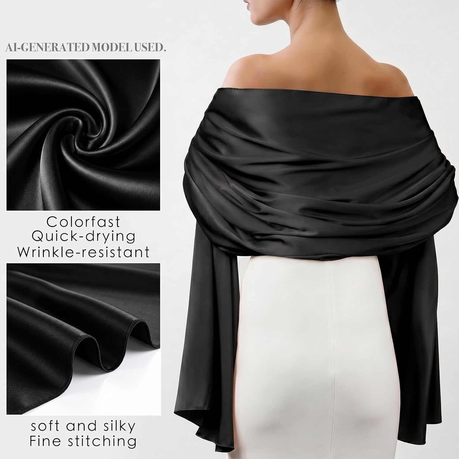 Satin Chiffon Shawl and Square Scarf 2Pcs Gift Set, Soft Lightweight Wrap for Women Wedding Party Daily Wear