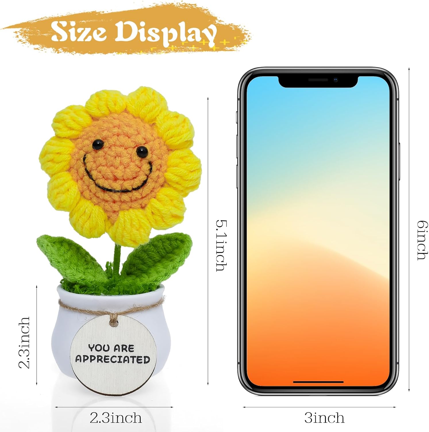 MSEHKM Encouragement Crochet Flowers with Positive Wooden Affirmations Handmade Artifical Flower Decor Ideal for Birthday/Christmas/Thank You Present (Gold Sunflower, You are Appreciated) - Image 3