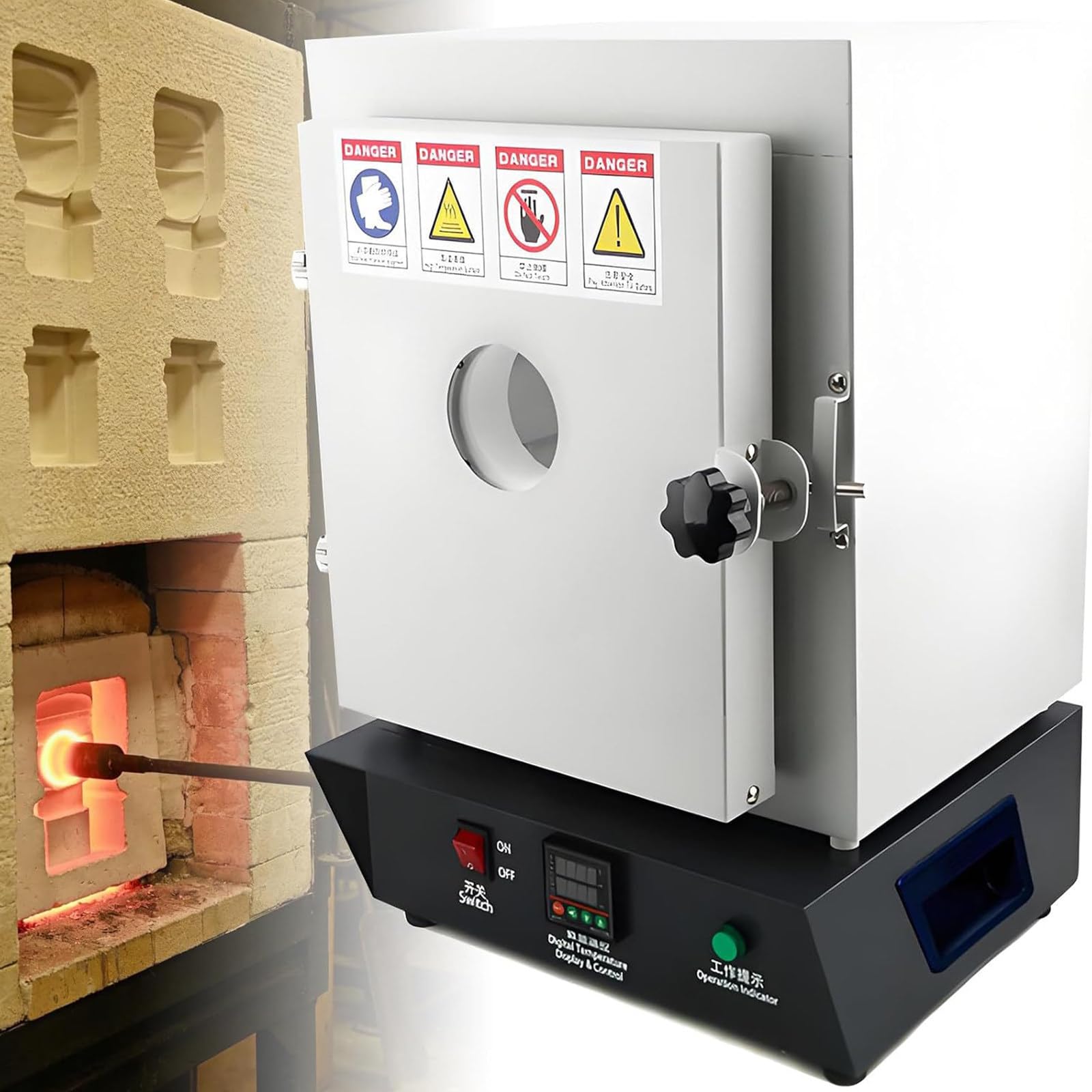 CGLYYDS 1500W 1150℃ Enclosed Muffle Furnace,Electric Burnout Oven Kiln with Temperature Control for Metal Melting,Ceramic Sintering, Heat Treatment & Lab Industrial Heating