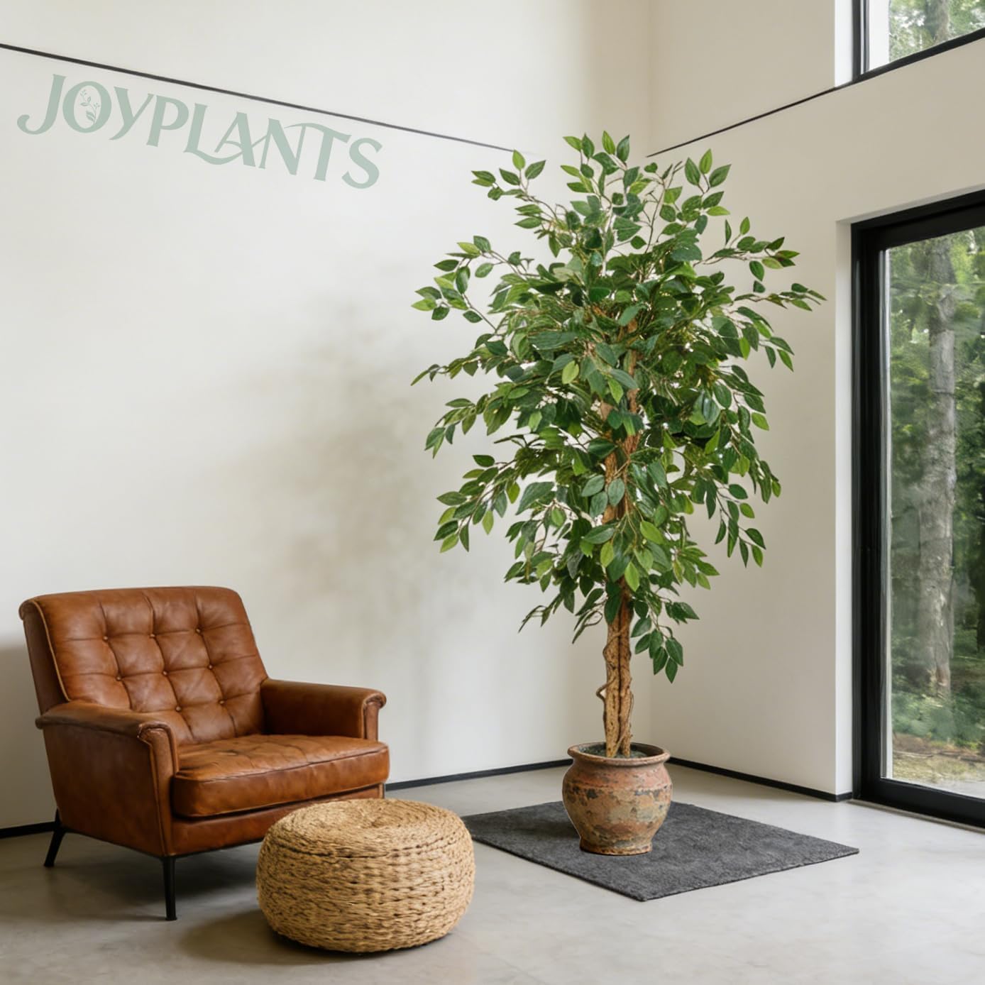 6FT Faux Ficus Tree Artificial for Home Decor, Tall Fake Plants with Black Pot Realistic Branches&Leaves, Large Artificial Plants Indoor Office Outdoor arboles artificiales para decoracion