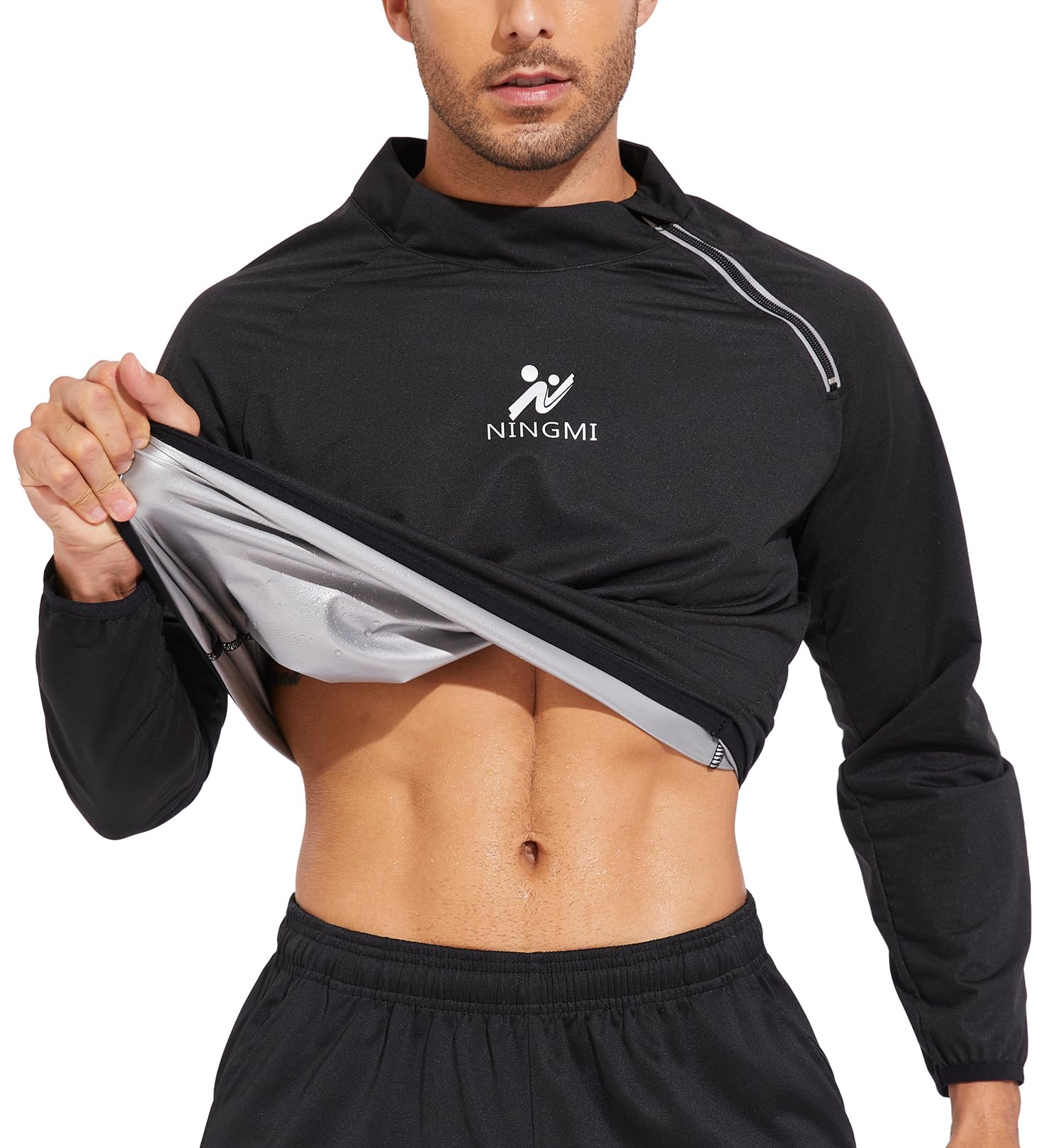 NINGMI Sauna Jacket Men Sweat Shirt Gym Workout Jacket Fitness Boxing Exercise Long Sleeve Sauna Sweat Suits