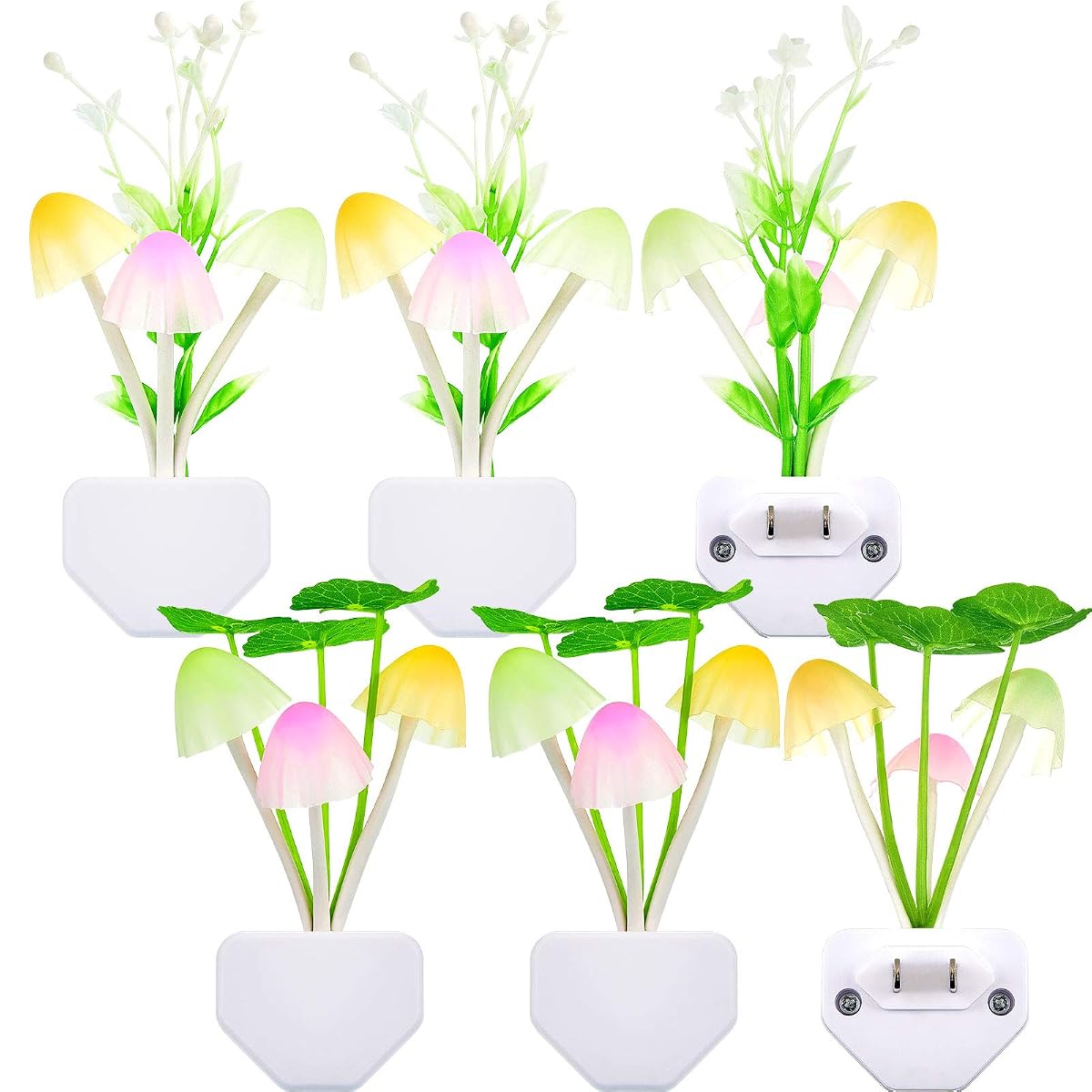 Mudder 6 Pcs Mushroom Night Lights, LED Color Changing Wall Lamp, Sensor