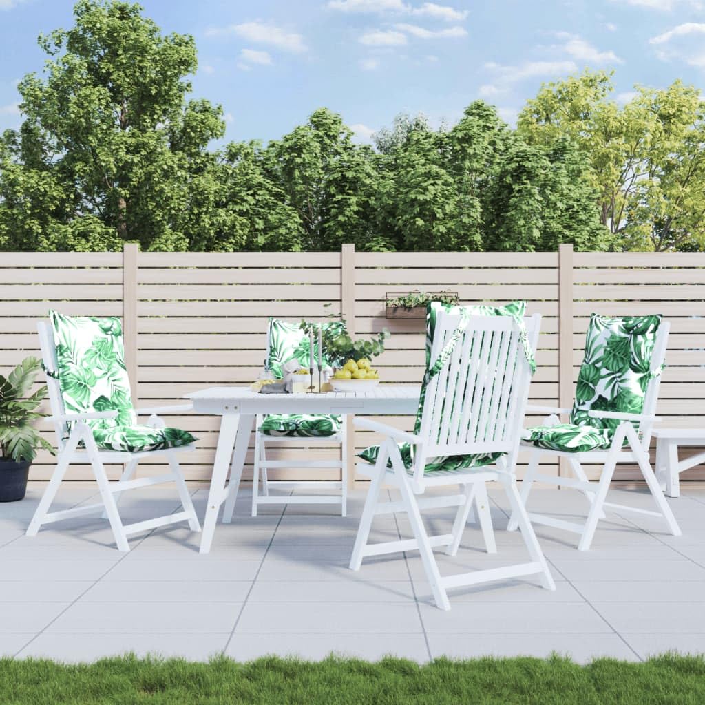 vidaXL Lot de 4 Coussins de Chaise à Dossier Haut, Galette de Siège Imperméable, Coussin d'Extérieur Anti-Glissement Jardin Terrasse, Modèle de Feuille