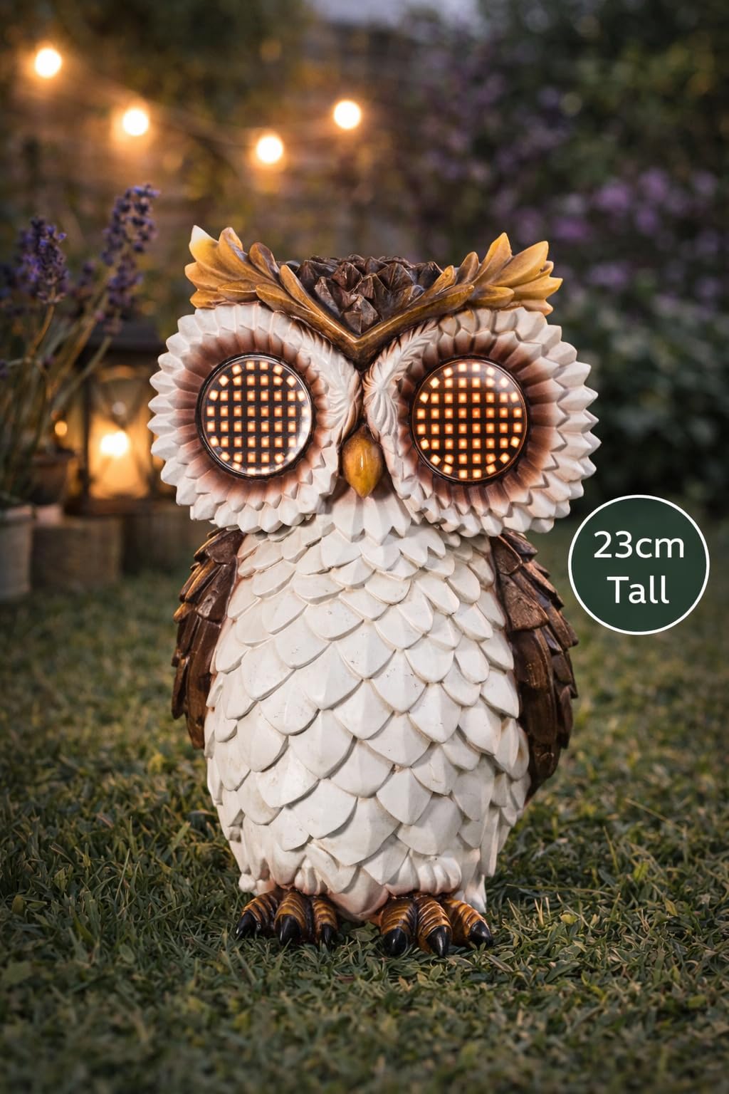 Premier Adorno de jardín solar de búho de 23 cm con ojos LED móviles, decoración de jardín para exteriores