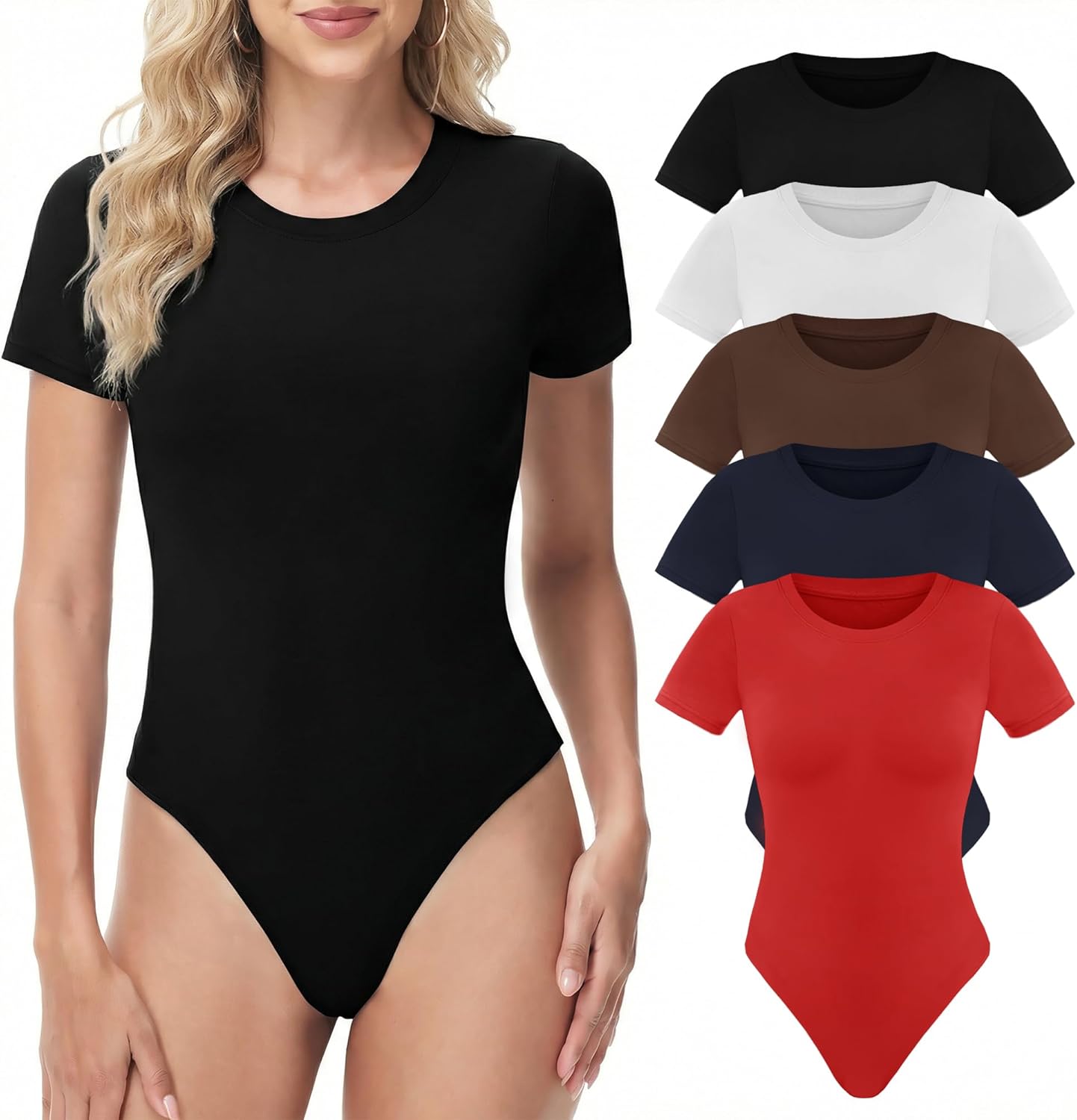 TNNZEET Body Suits for Womens - Short Sleeve Round Neck T Shirts Tummy Control Compression Tops Casual Outfits 2026
