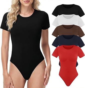 TNNZEET Body Suits for Womens - Short Sleeve Round Neck T Shirts Tummy Control Compression Tops Casual Outfits 2026