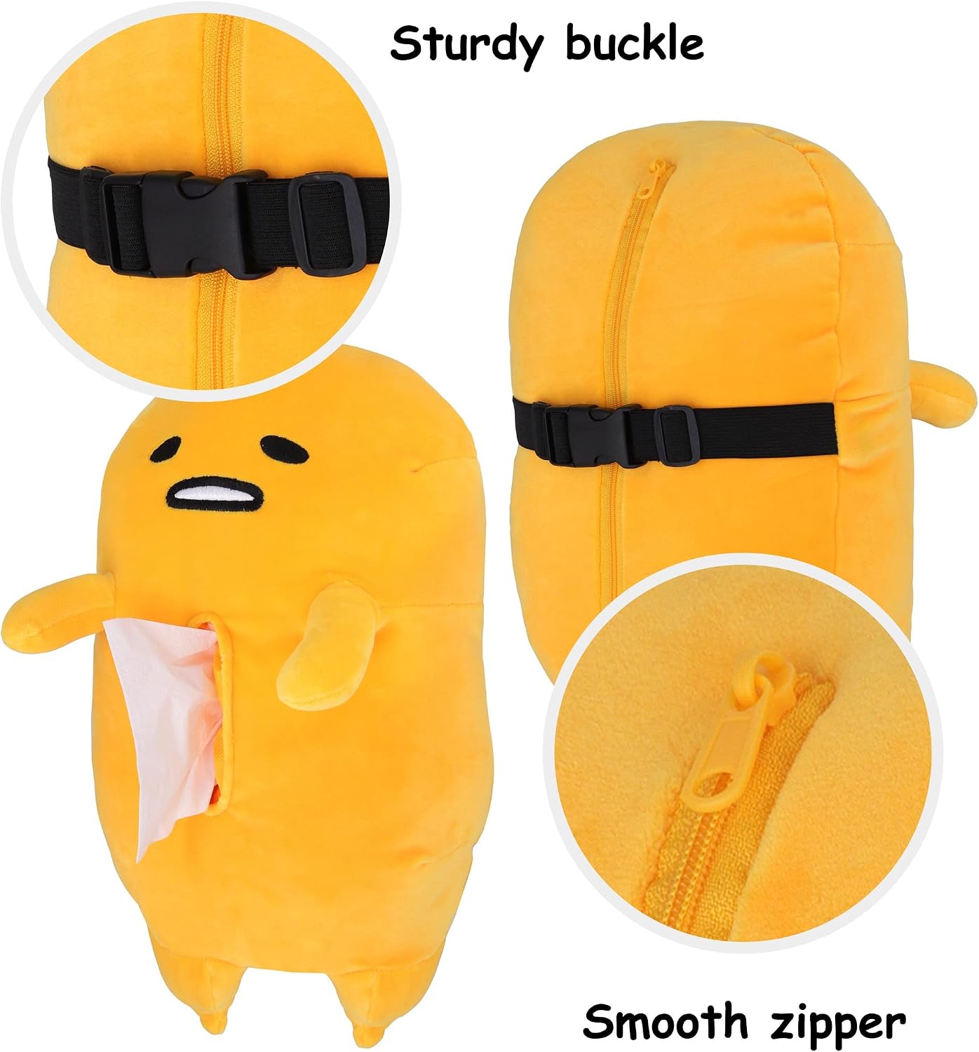Roffatide Anime Gudetama Tissue Box Cartoon The Lazy Egg Plush Doll Tissue Cover Creative Paper Holder Napkin Box Paper Storage for Car Home Bathroom