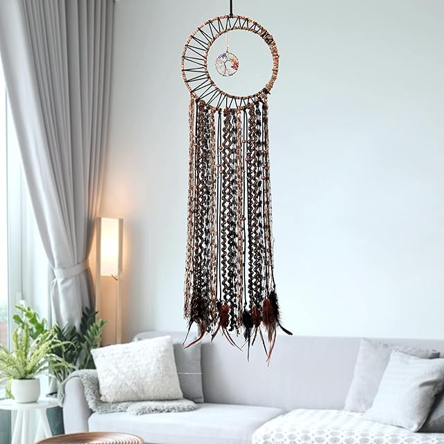 Tree Of Life Dream Catcher Macrame Wall Hanging Handmade Boho Home Decoration with Feather Tassel for Party Wedding Bedroom