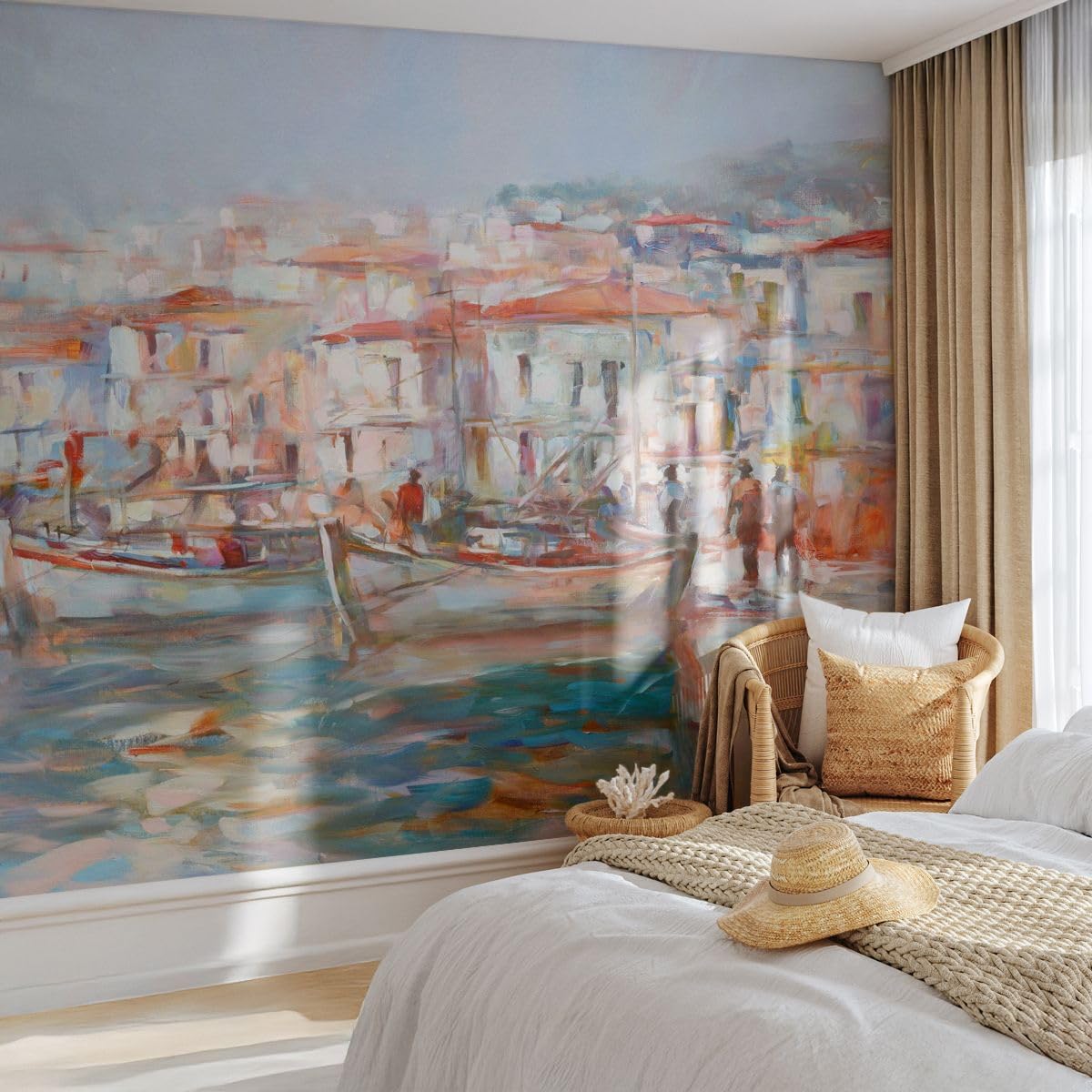 Carta da Parati Vinile in TNT 150x105 cm Architettura Paesaggi - 4852 - WF3 | Isola Barche Porta Premium Canvas Fotomurale Moderno Decorazione da Parete Murale da Parete Per Soggiorno ARTTOR