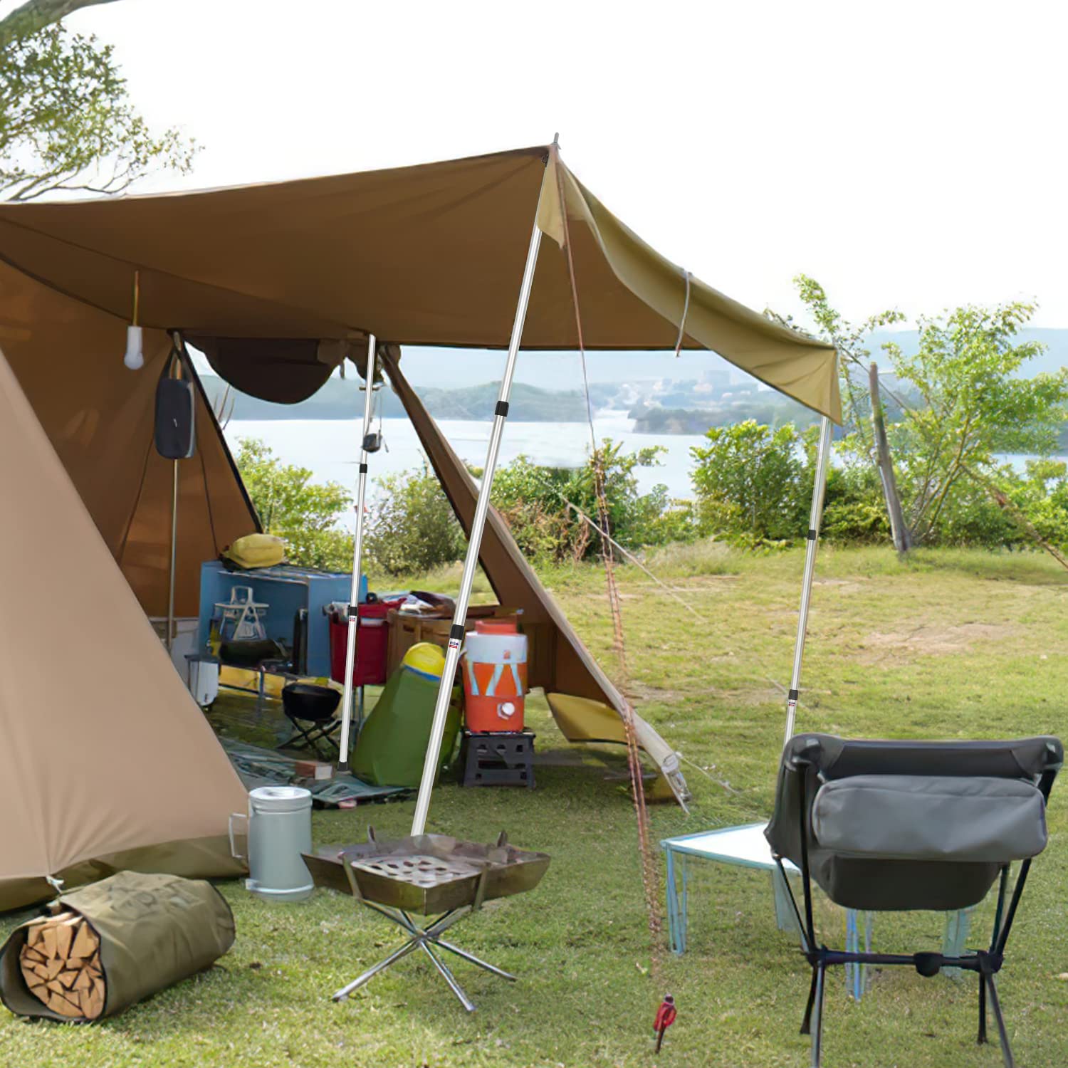 Tentstokken, telescopische aluminium telescoopstang, zonnezeil, verstelbare opstelstang, tarp, set van 2 voor tenten, taps, voortent (Iron, 210 cm Tentstokken, telescopische aluminium telescoopstang, zonnezeil, verstelbare opstelstang, tarp, set van 2 voor tenten, taps, voortent (Iron, 210 cm
