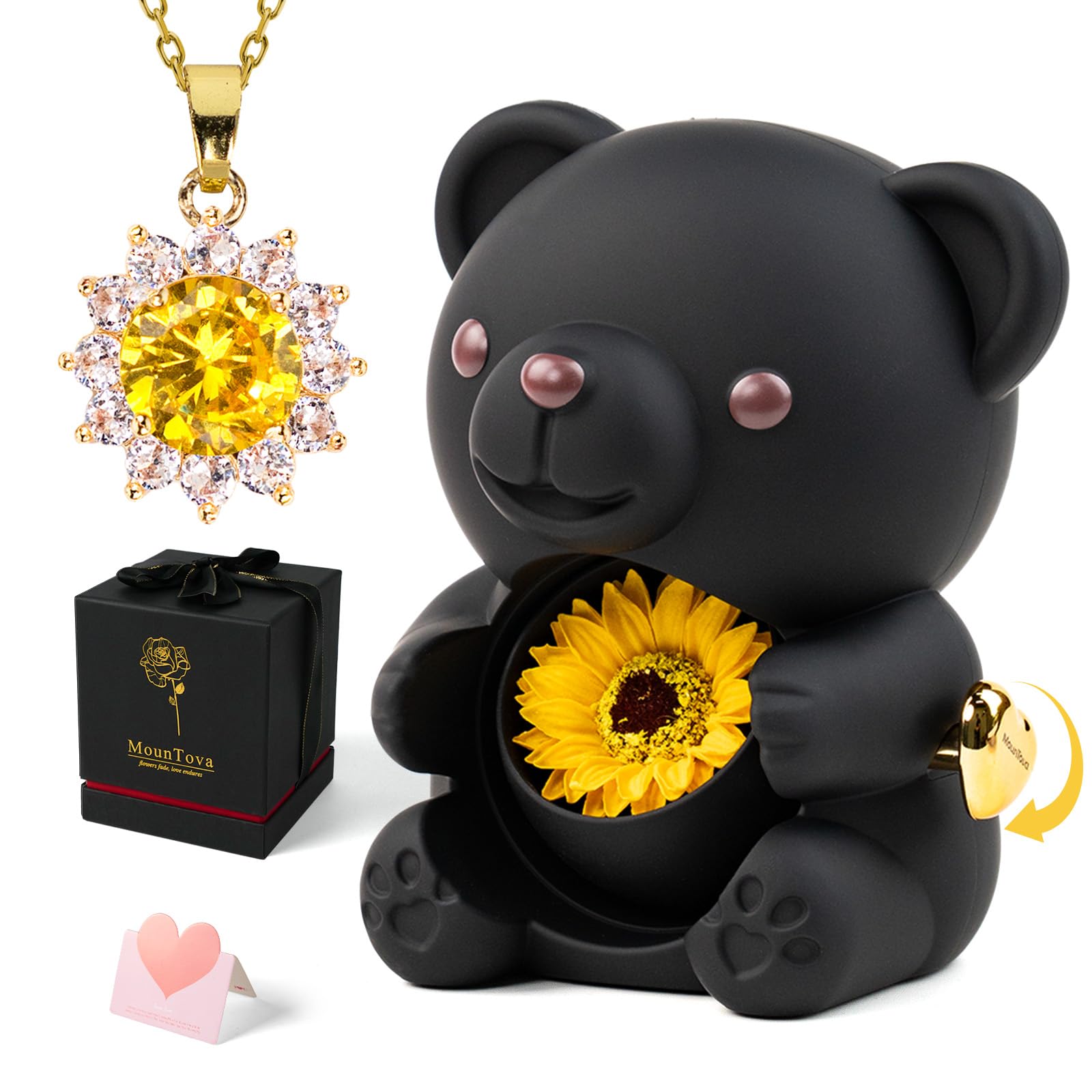 mountova - Regalo para ella con girasol, oso de girasol en elegante caja de  regalo con collar