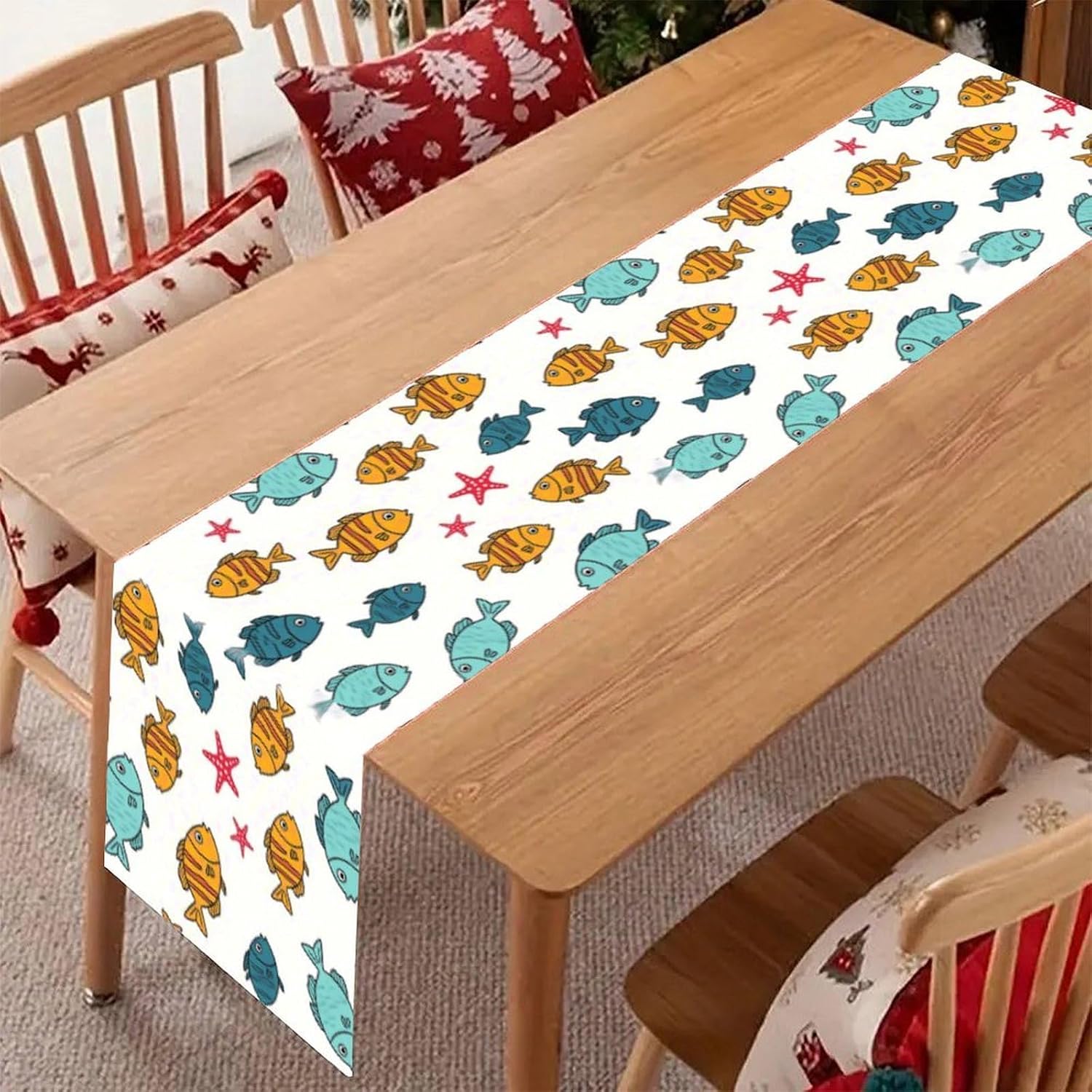 Amazon.com: Cartoon Fish Table Runner 71x13 Inch, Washable Linen ...