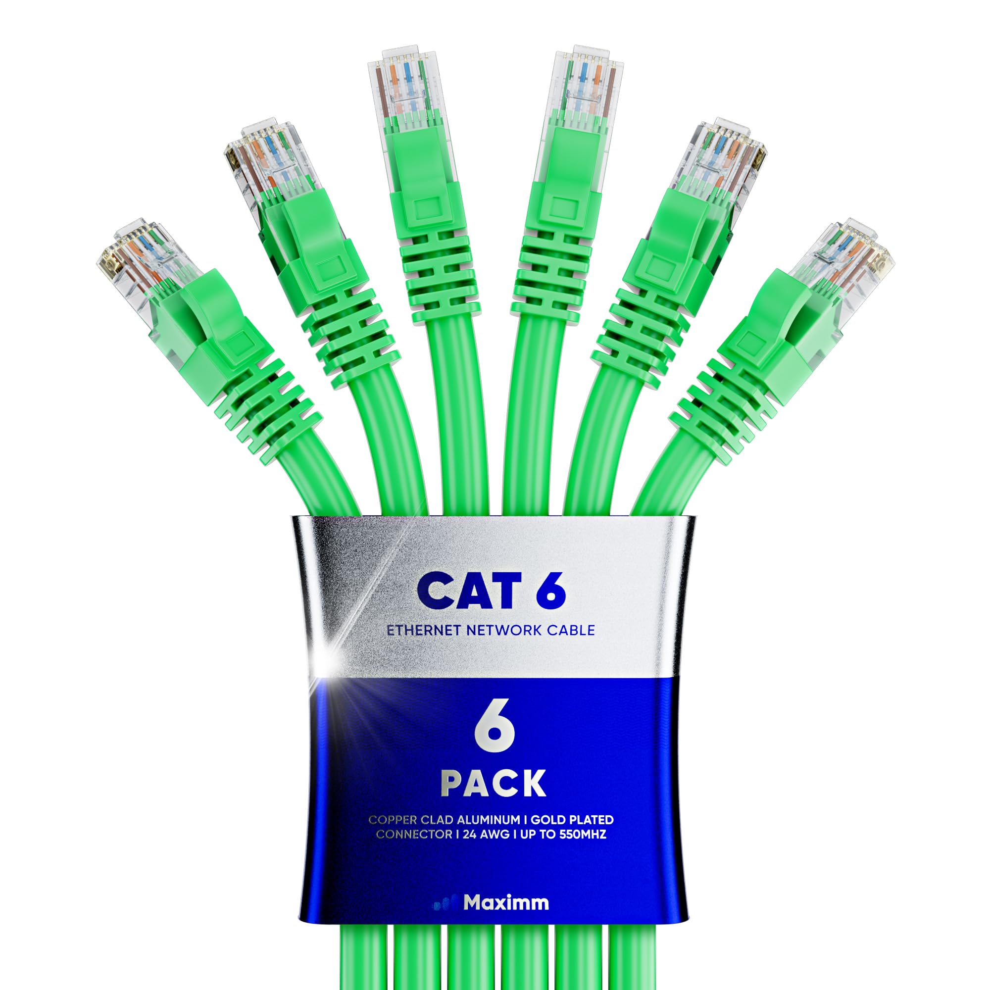 Maximm Cavo Ethernet Cat 6 da 50 m, (6 pezzi) di cavi Cat6, cavo LAN, cavo Internet e cavo di rete - UTP (verde)