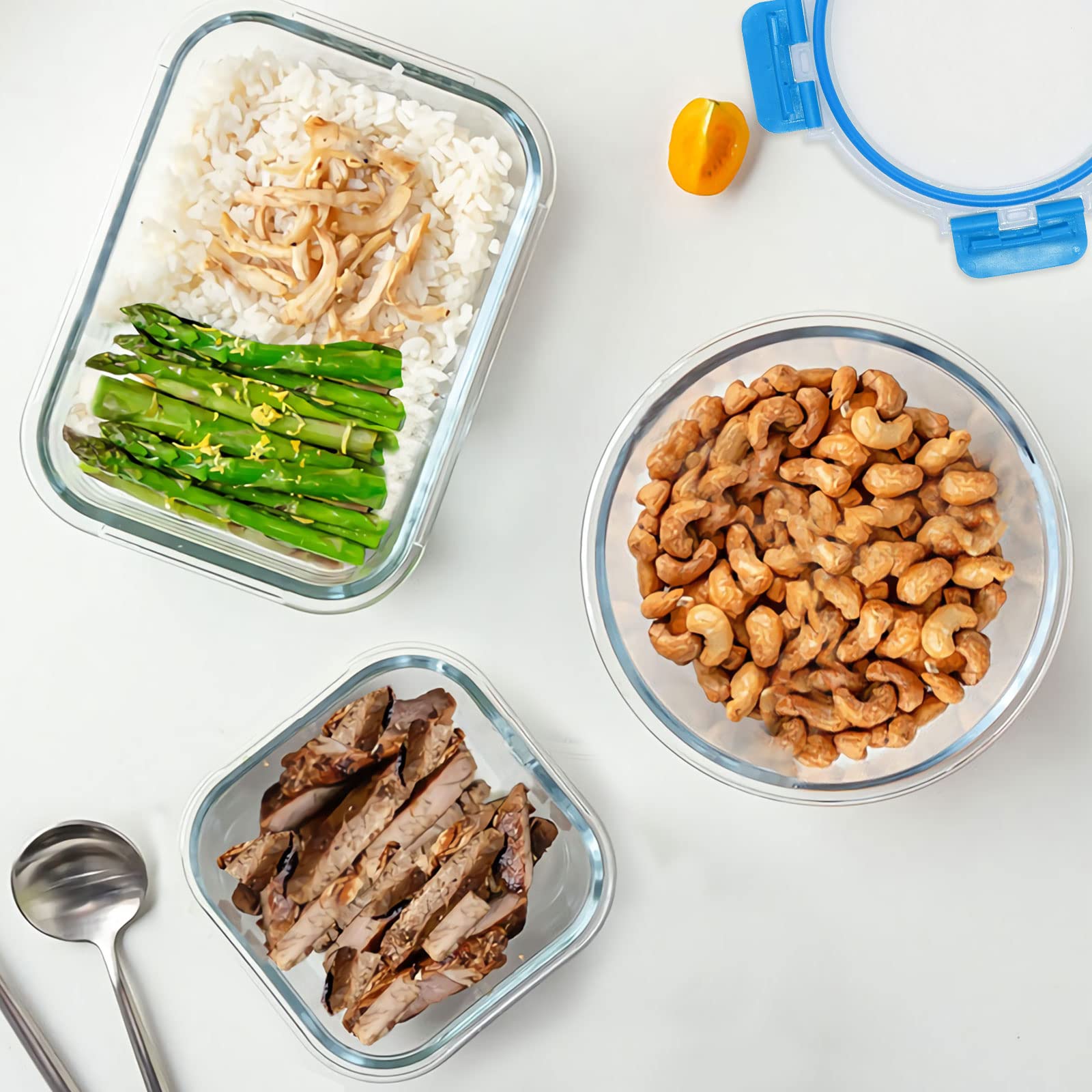 30 Pieces Glass Food Storage Containers Set, Glass Meal Prep Containers Set with Snap Locking Lids, Airtight Glass lunch Containers, BPA-Free, Microwave, Oven, Freezer & Dishwasher Friendly,Blue