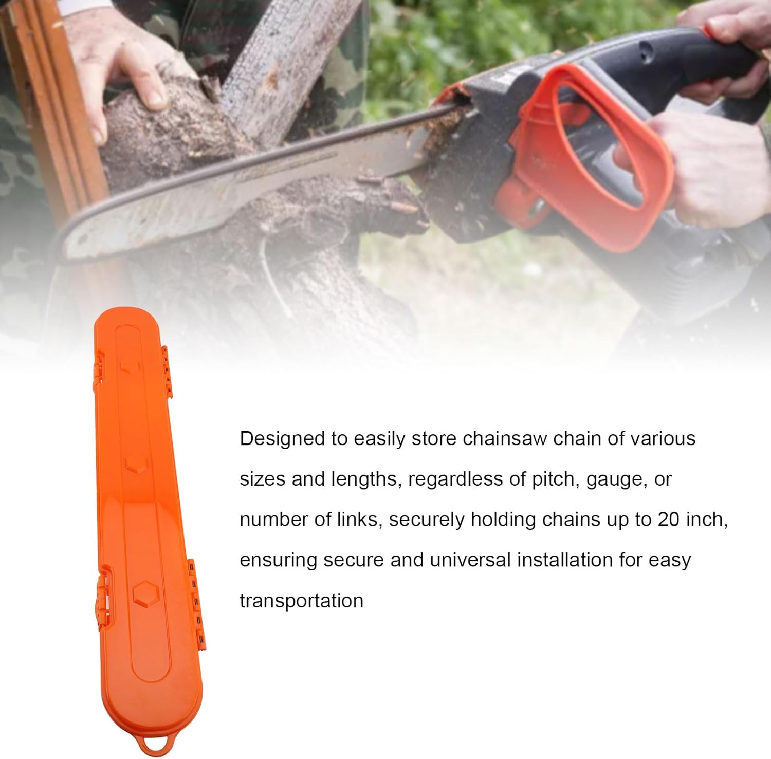 Chainsaw Chain Storage Box, Large Capacity Polypropylene Organizer Case Holds up to 8 Chains Under 20 Inches, Electric Saw Chain Holder for Transport and Organization (Orange)