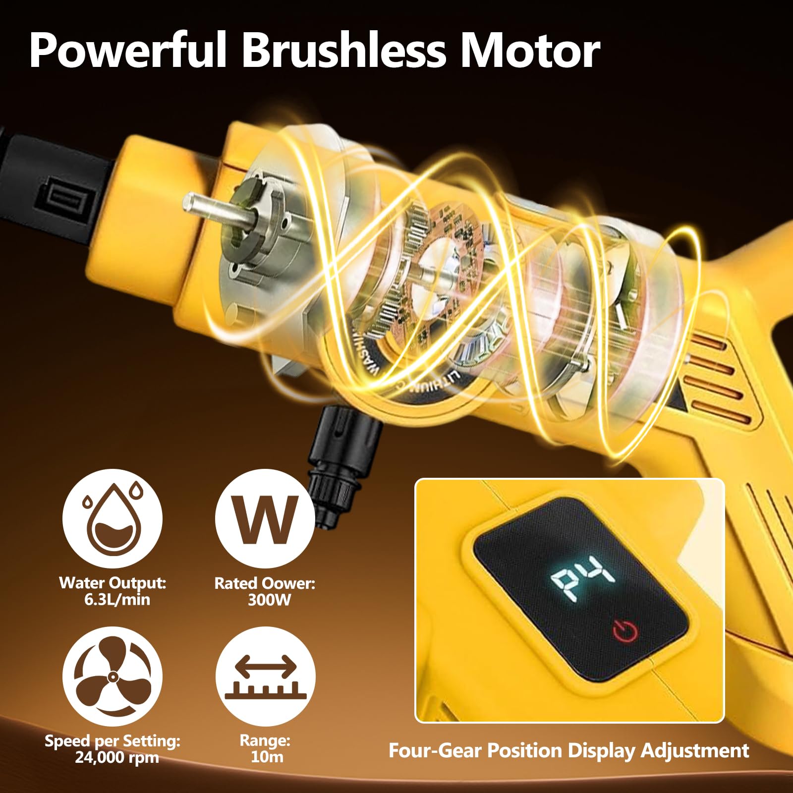 Akumulatorowa myjka wysokociśnieniowa kompatybilna z akumulatorem Dewalt 20 V, 1300 psi, przenośna myjka wysokociśnieniowa z wężem 5 m, dysza 6 w 1, bezszczotkowy pistolet do czyszczenia samochodu