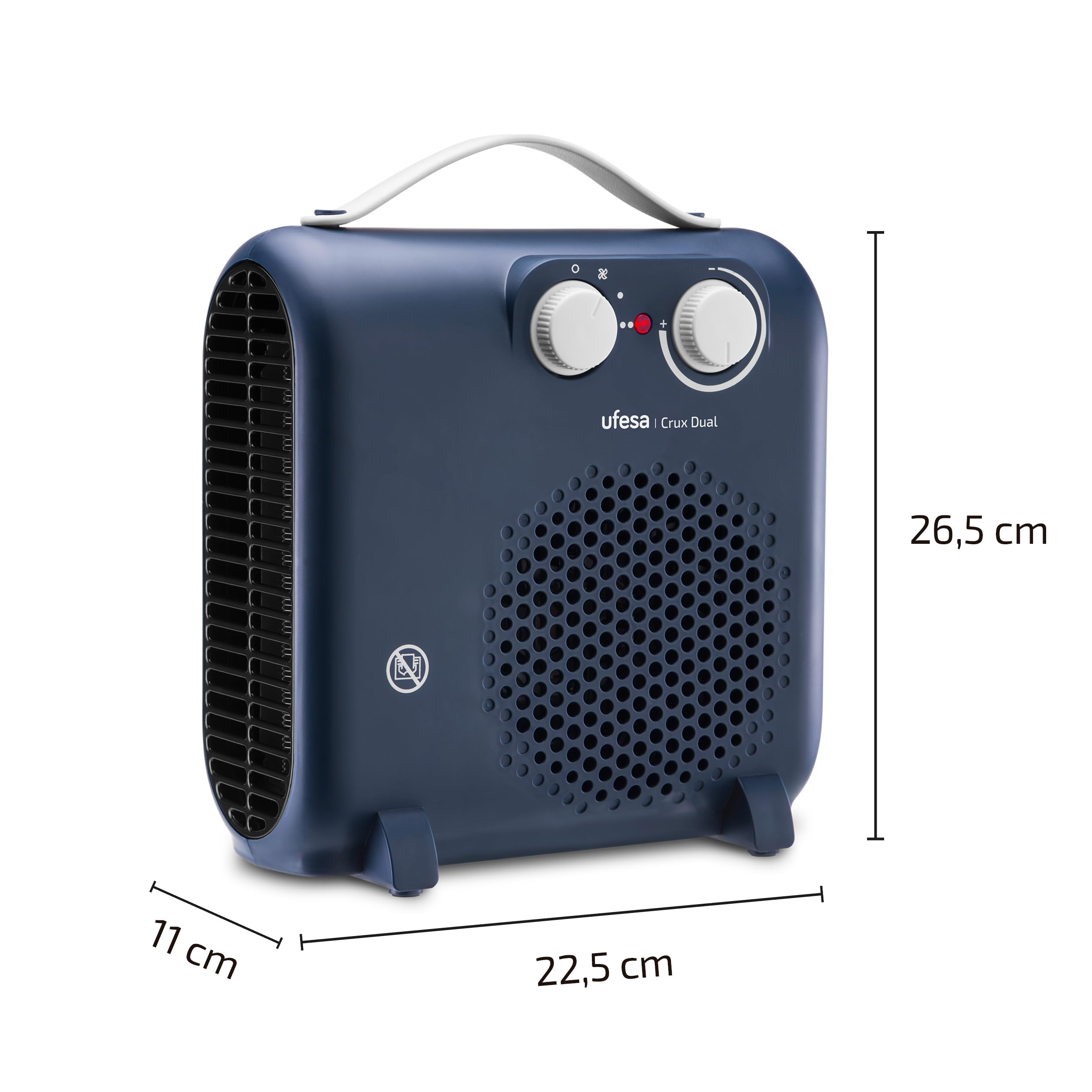 Ufesa Crux Dual Blue elektryczny termowentylator o niskim zużyciu energii, 2000 W, 3 poziomy mocy, regulowany termostat, termowentylator z uchwytem do noszenia