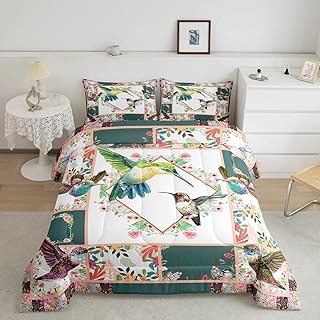 Hummingbird Comforter Set Twin Size Girls Garden Birds Floral Bedding Set for Women Kids Hummingbird Lovers Comforter Nature Farmhouse Blossom Flower Quilt Room Decor Duvet Set Boys
