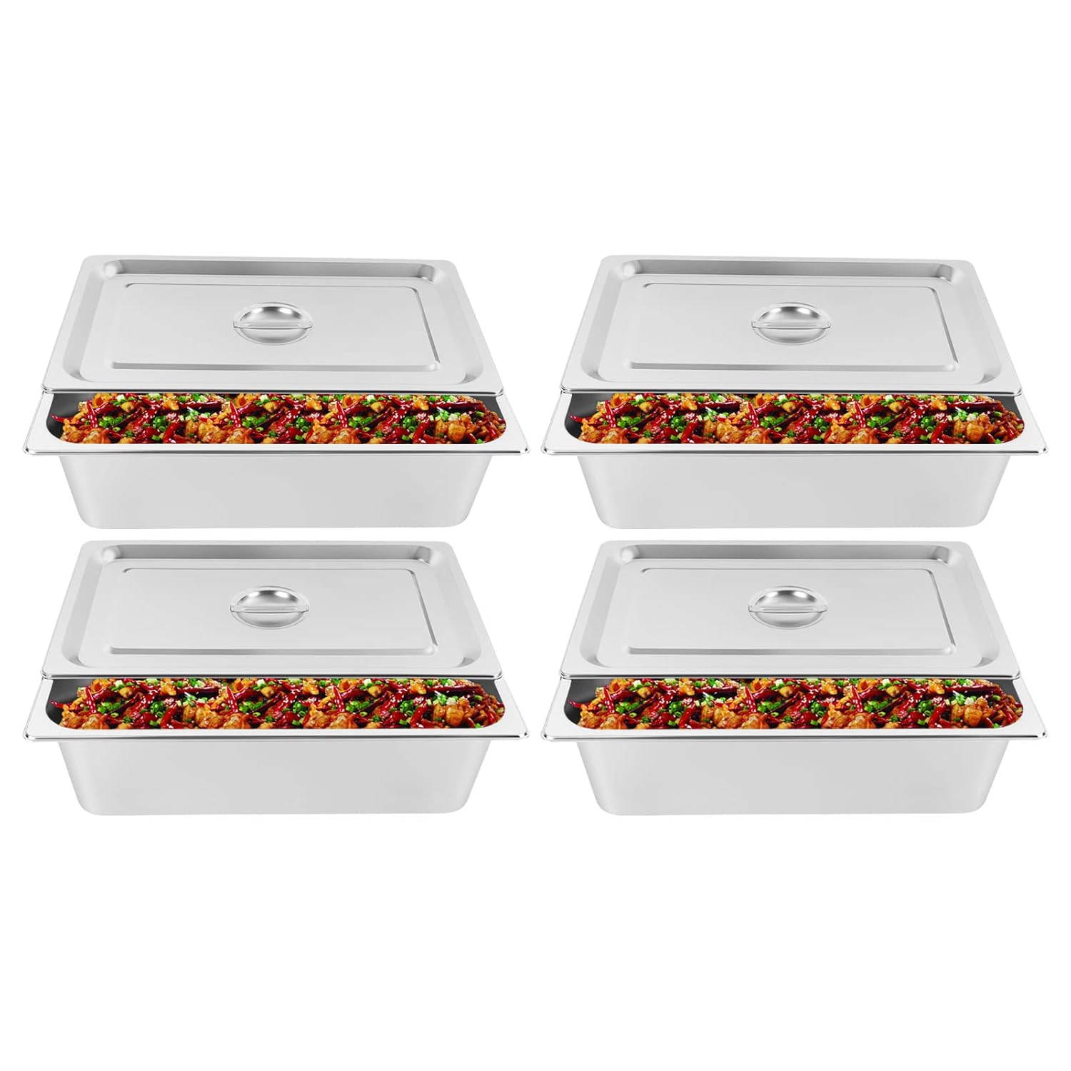 4 Pack Stainless Steel Steam Table Pan Full Size 6" Deep Hotel Pans with Lid Commercial Food Trays Steam Food Containers Food Chafing Supplies for Restaurants (21.3 x 12.6 x 6")