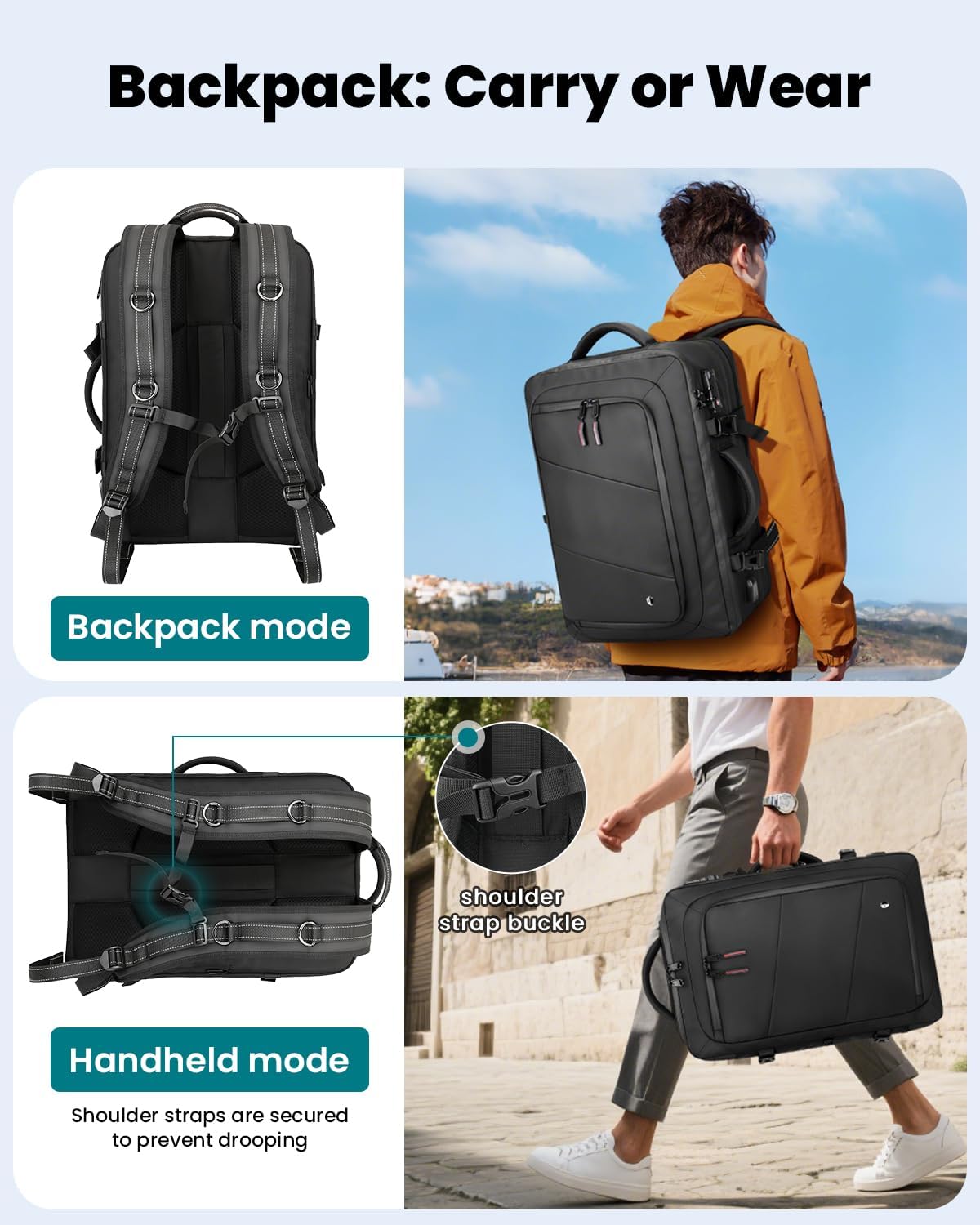 SWICKY 50L Carry on Backpack, Laptop Bag, Expandable Backpack for Airplane, Water Resistant, USB Port, TSA Lock for Women & Men, Ideal for Travel Business, Work- No Pump or Vacuum Bag Included