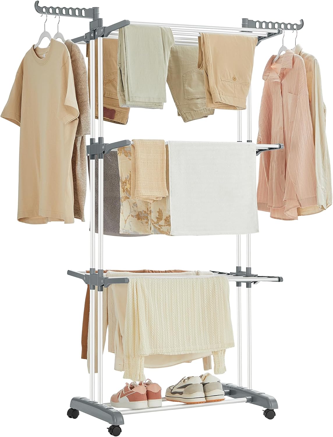 SONGMICS Clothes Drying Rack Stand 4-Tier, Foldable Laundry Drying Rack 68.1-Inch Tall, Steel, Rolling Clothes Horses Dryer Rack, Easy to Assemble, Indoor Outdoor Use, White ULLR701W01 SONGMICS Clothes Drying Rack Stand 4-Tier, Foldable Laundry Drying Rack 68.1-Inch Tall, Steel, Rolling Clothes Horses Dryer Rack, Easy to Assemble, Indoor Outdoor Use, White ULLR701W01