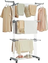 SONGMICS Clothes Drying Rack Stand 4-Tier, Laundry Drying Rack, Rolling Clothes Horses Dryer Rack, White ULLR701W01