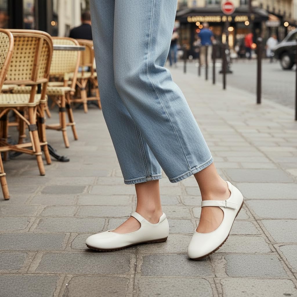 Ablanczoom Mary Jane Flats for Women: Dressy Round Toe Ankle Strap Ballet Flats Comfortable Dress Shoes for Work Office Business