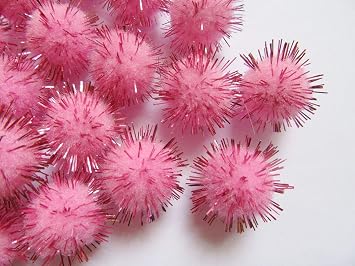 YYCRAFT 100pcs Glitter Tinsel Pom Poms Sparkle Balls for DIY Craft/Party Decoration/Cat Toys25mm,Pink