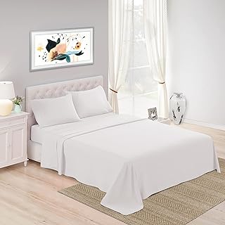 ترادينت القطن الخالص الغني بعدد خيوط 500 | ملاءة سرير فاخرة من 3 قطع | بيضاء | غنية بالقطن الممتاز | ناعمة حريرية، ومسامية، ورائعة ، وجيب عميق ، تشكيلة فندقية | تناسب حتى 16 بوصة مرتبة