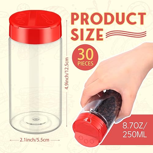 Miniatura 2 de Uiifan Paquete de 30 tarros de plástico de 8.7 onzas líquidas para especias con tapas agitadoras, recipientes transparentes para condimentos,