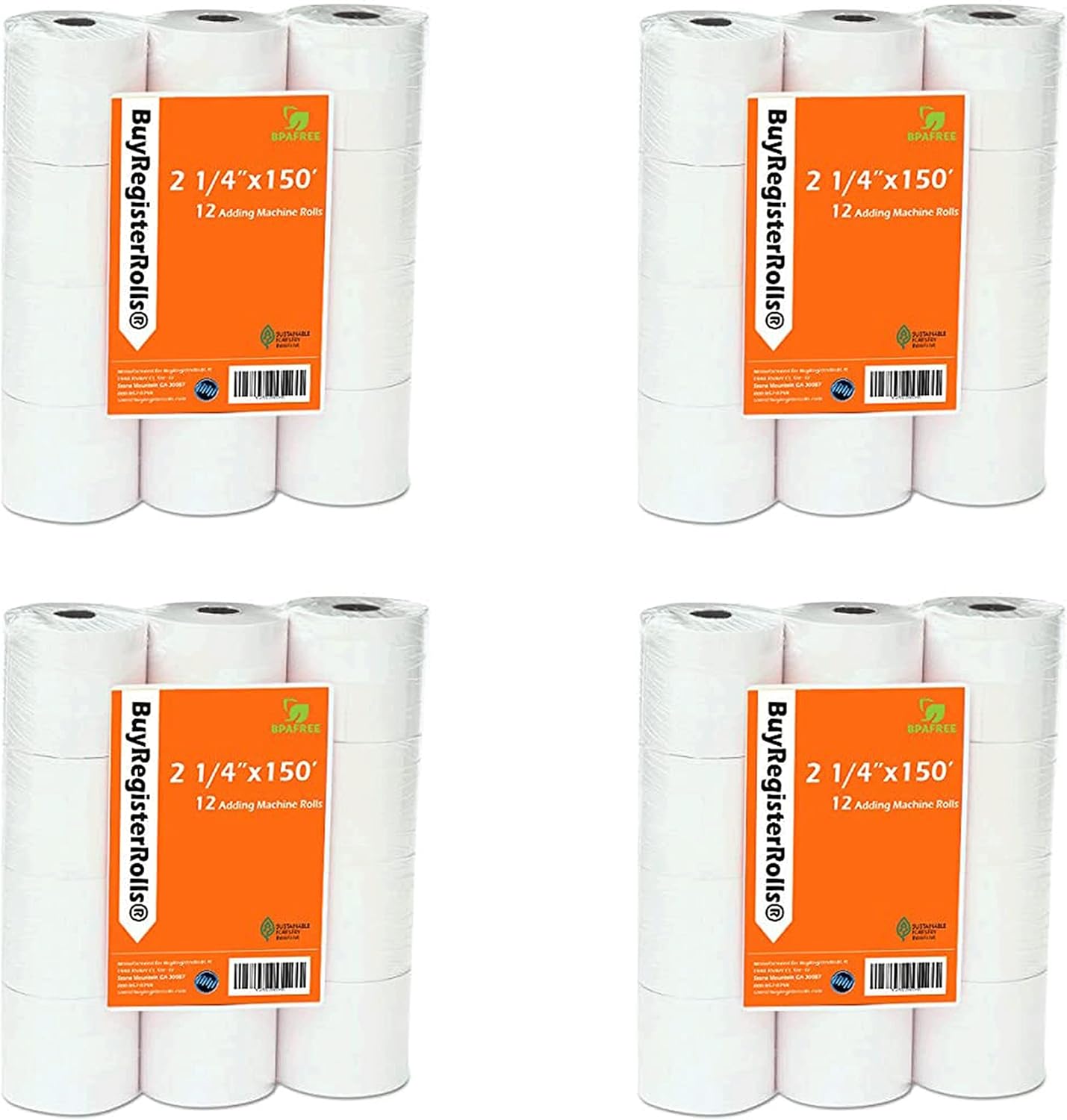 (36 Rolls) 2 1/4 x 150 ft White Adding Machine Tape Paper Rolls Premium One Ply Register Adding Machine/Calculator Paper Rolls Printing Calculator 10 Key